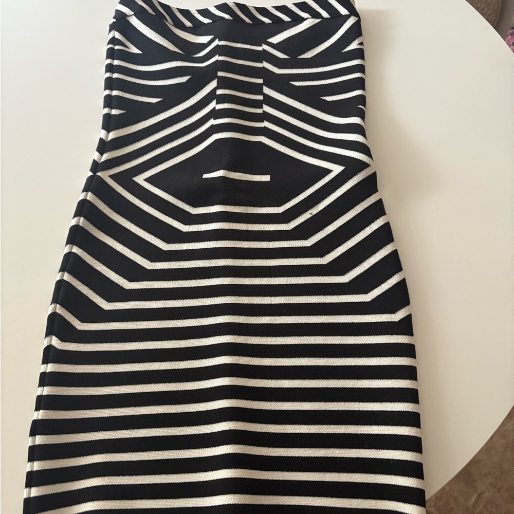 Olivaceous Black and Cream Geometric Strapless Dress